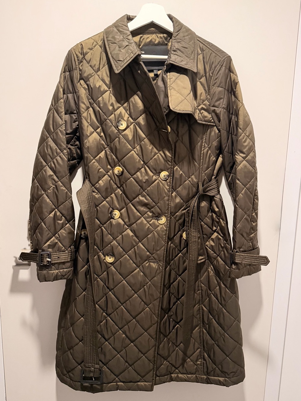 Massimo Dutti Quilted Trench Coat in Olive Green